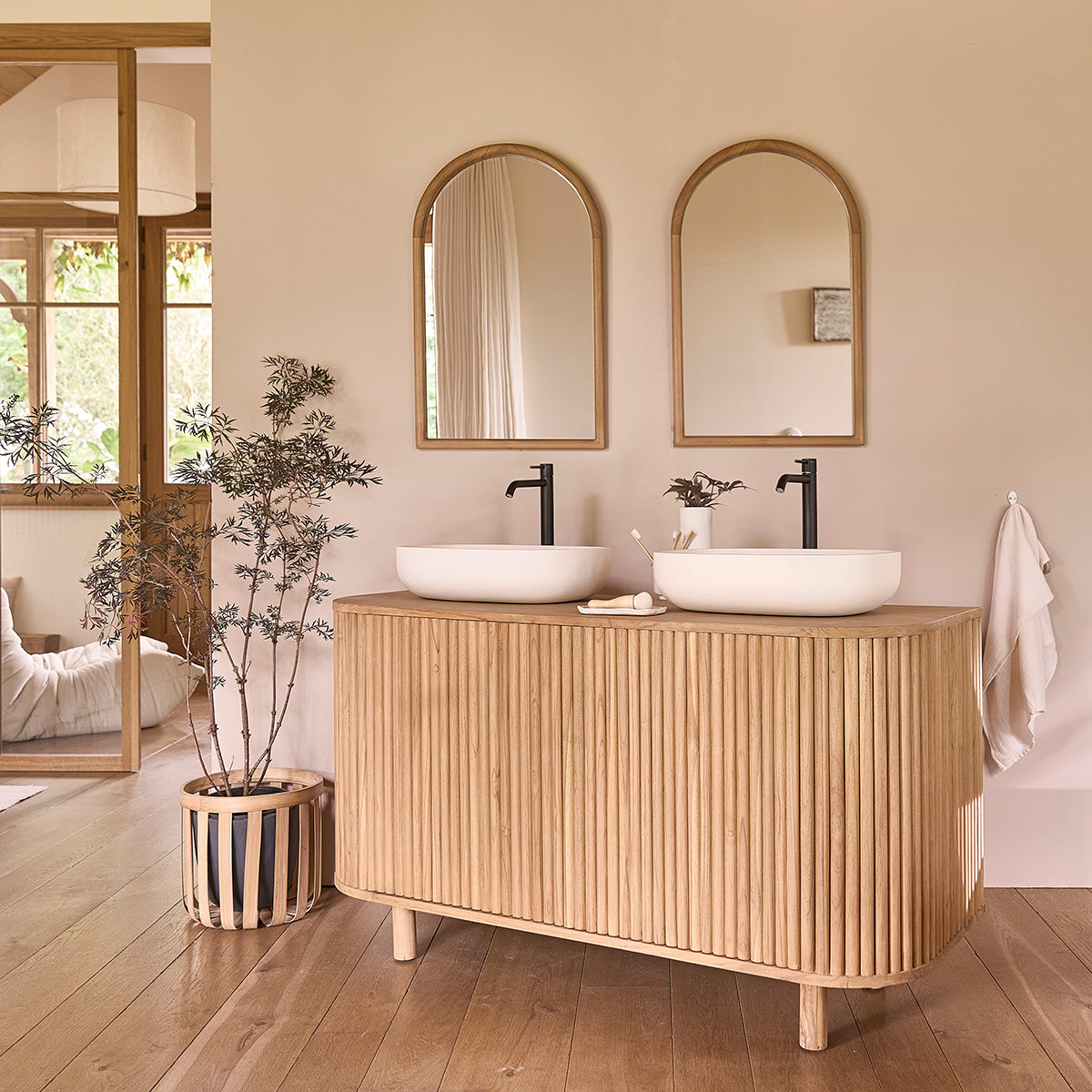 COLINE - Muebles para lavabo de teca maciza de 140 cm