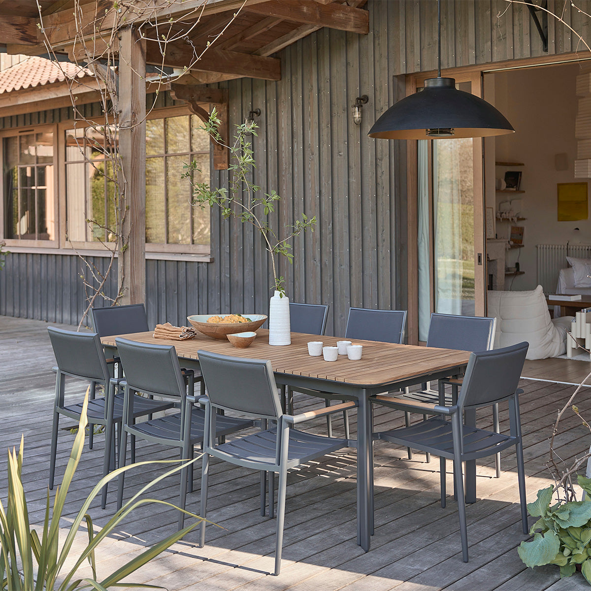 SIENA - Conjunto de muebles de jardín de teca maciza y aluminio para 6/8 personas.