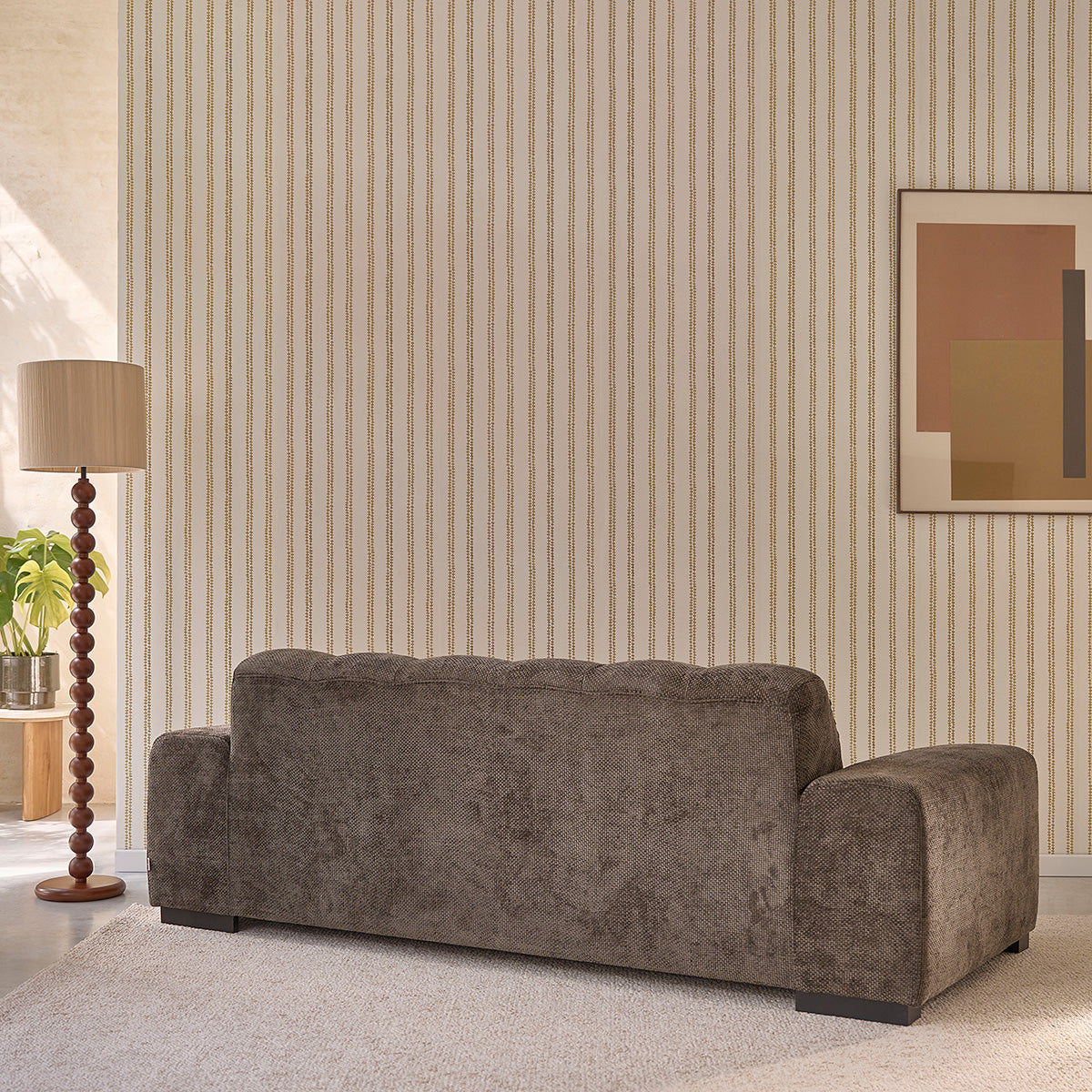 ALPHONSE - Sofá recto de 3 plazas en terciopelo trenzado moca