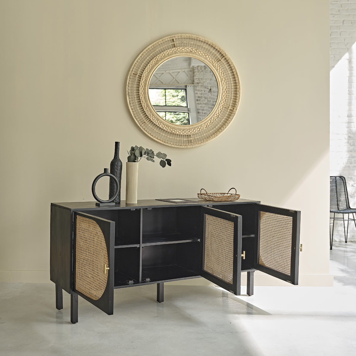 ZULMA - Aparador de mango macizo y rejilla de 160 cm