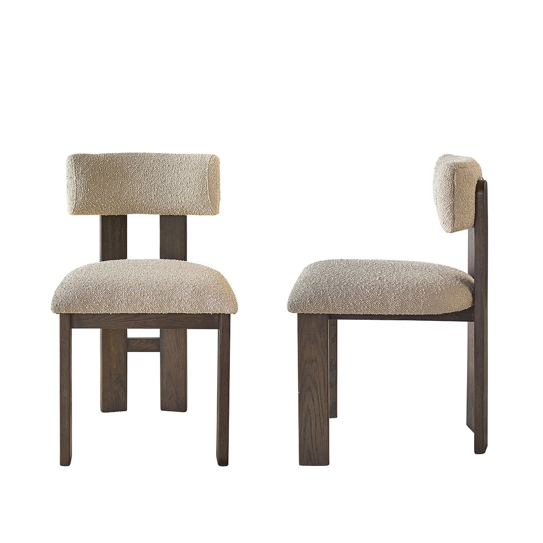 NOÉ - Lote de 2 sillas de roble macizo marrón y tela bouclette beige