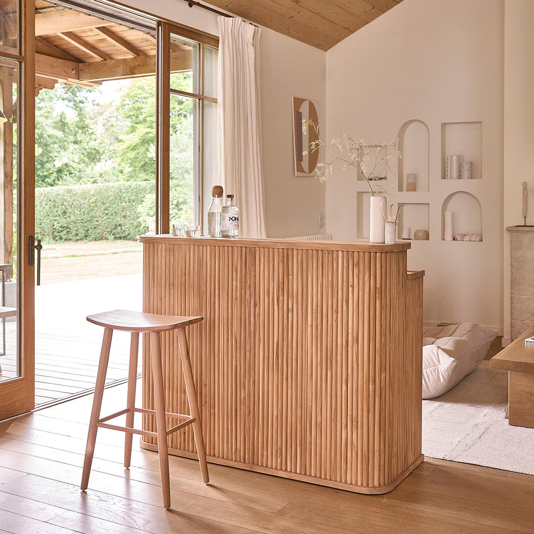 COLINE - Barra de bar teca maciza de 140 cm