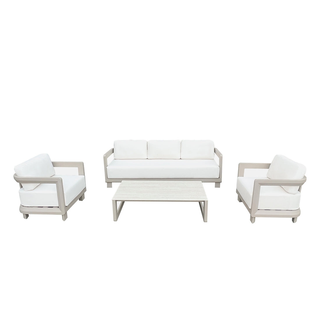 CALIZA - Conjunto de muebles de jardín bajo de aluminio color topo para 5 personas