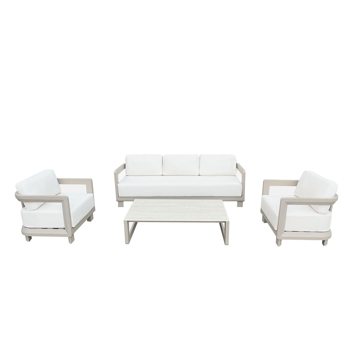 CALIZA - Conjunto de muebles de jardín bajo de aluminio color topo para 5 personas