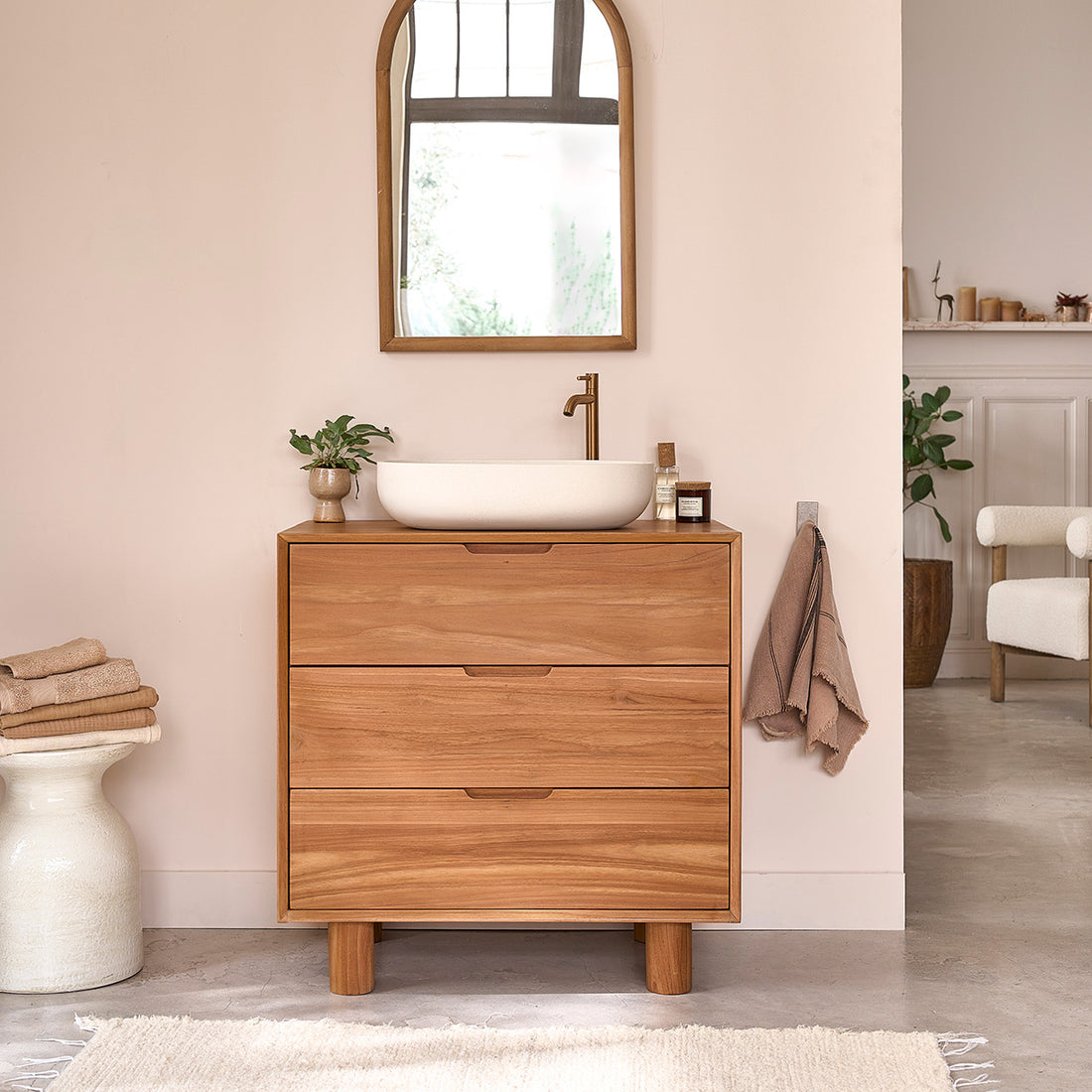 GUSTAVE - Mueble de baño de teca maciza 80 cm