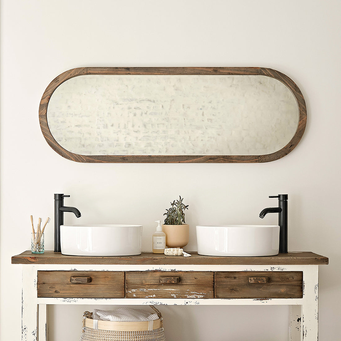 SEZANNE - Espejo ovalado de madera maciza reciclada 140x50 cm