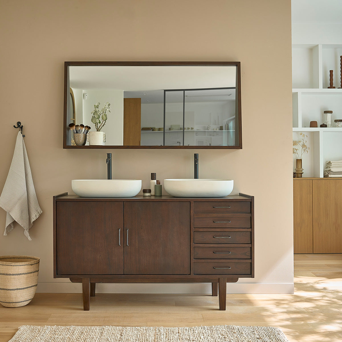 VINTAGE - Mueble de baño de mindi macizo 135 cm cajones