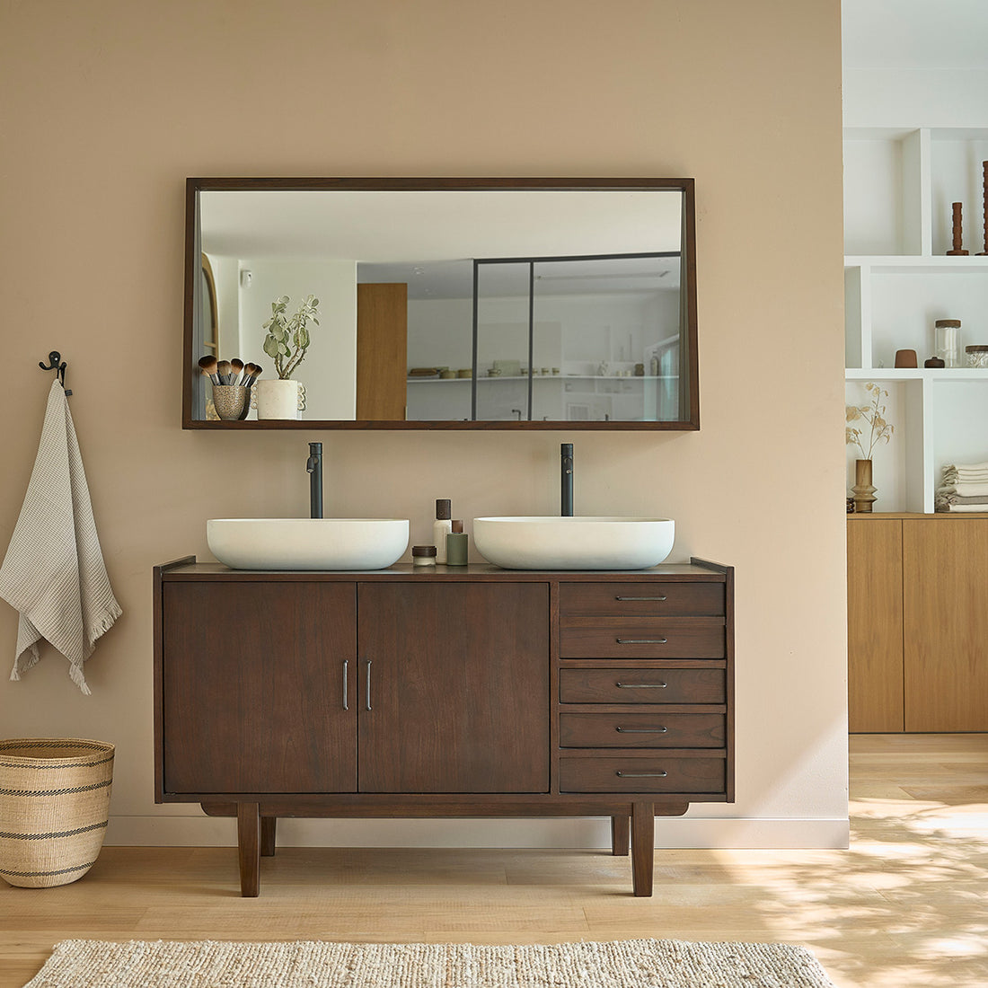 VINTAGE - Mueble de baño de mindi macizo 135 cm cajones