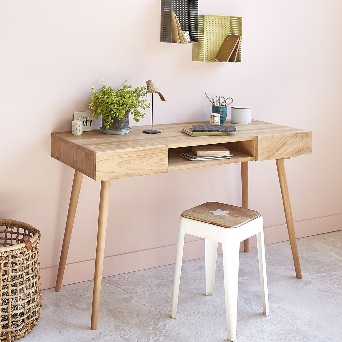 ISAURE - Escritorio de teca maciza de 120 cm