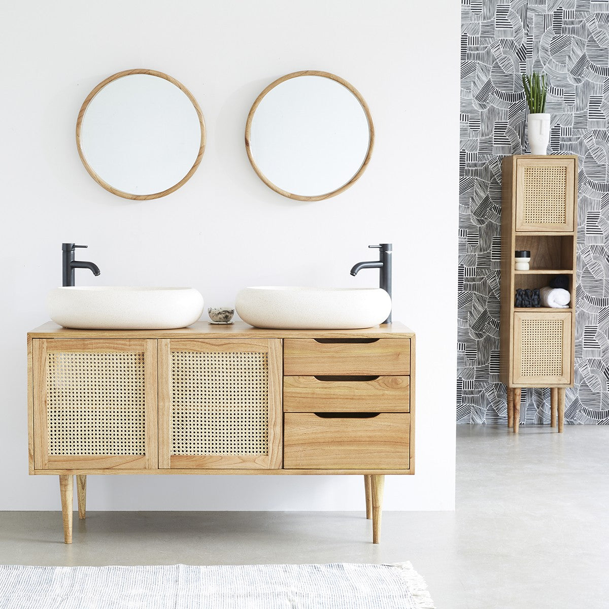 HANA - Mueble de lavabo de mindi macizo y rejilla 135 cm