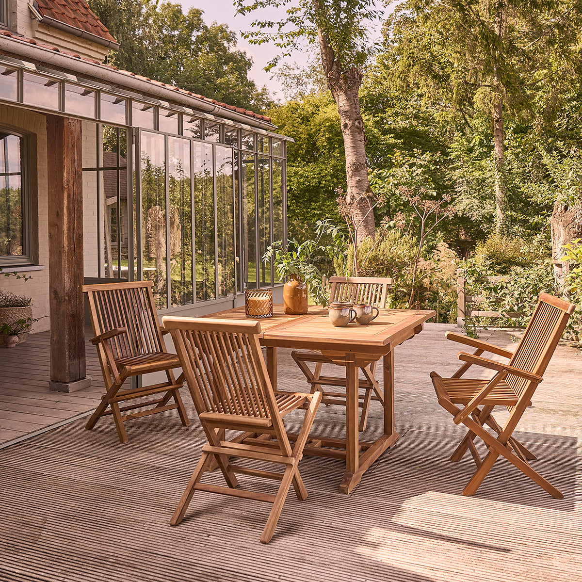 BALI - Salón de exterior extensible de teca maciza aceitada para 6/8 pers.