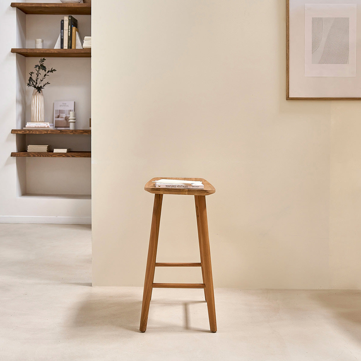 AMBRE - Taburete de teca maciza de 65 cm