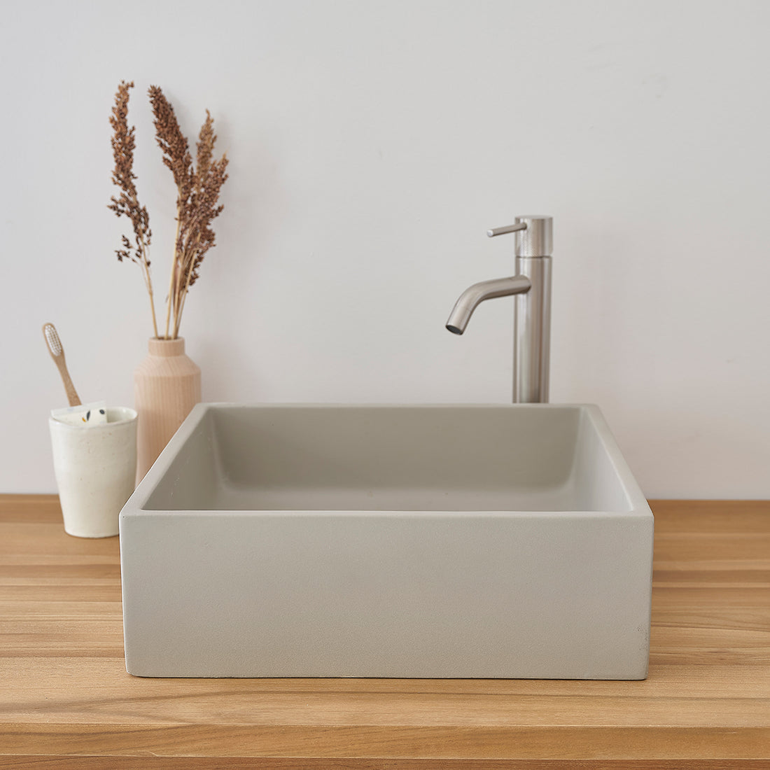 PURE - Lavabo de hormigón gris cuadrado 37 cm