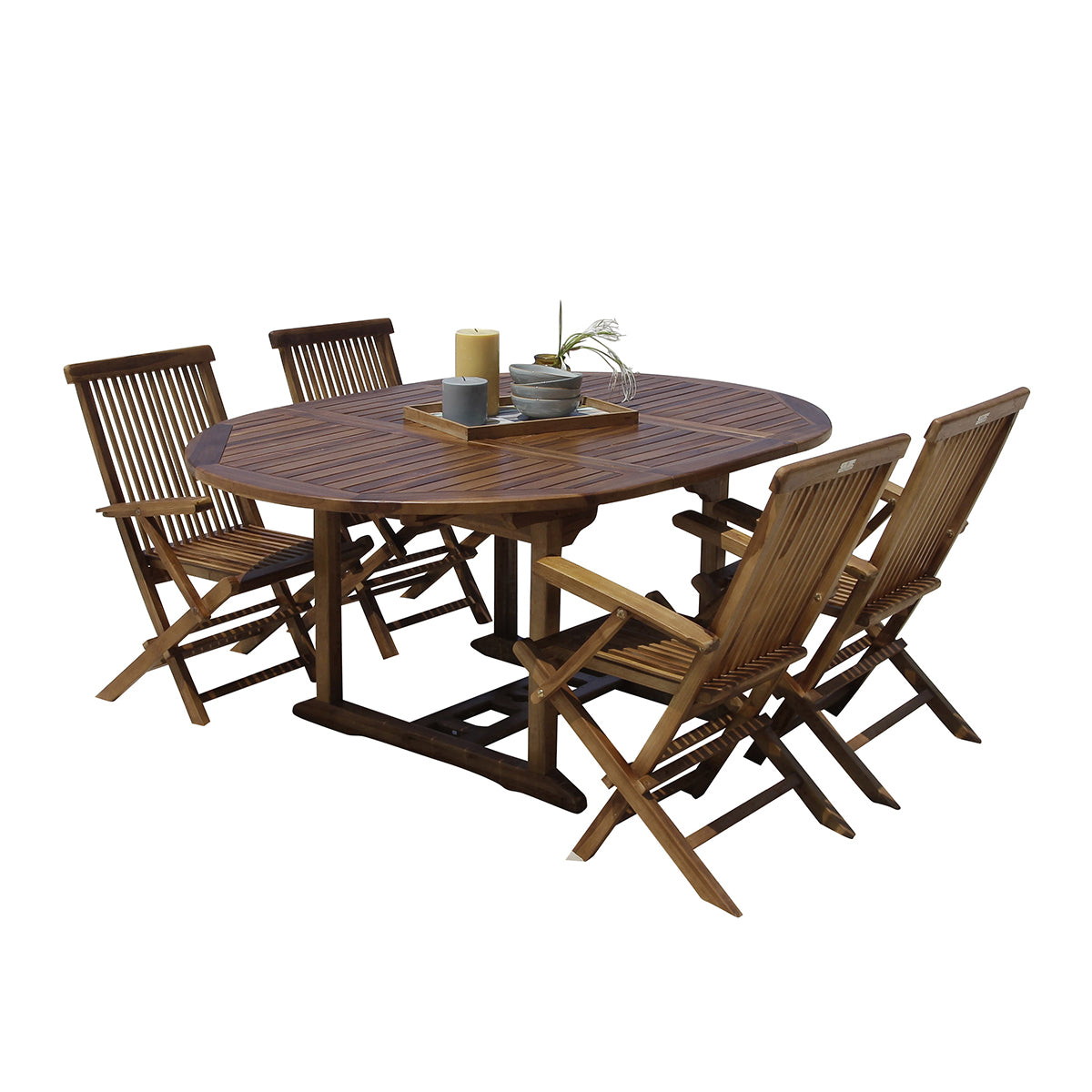 BALI - Salón de exterior extensible de teca maciza aceitada para 4/8 pers.