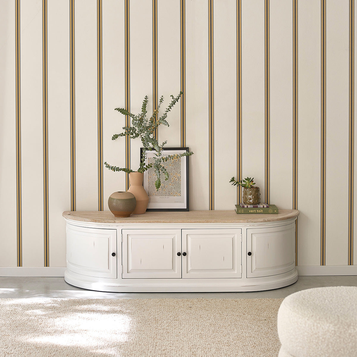 DEMEURE - Mueble de TV de madera de caoba y teca blanco 160 cm