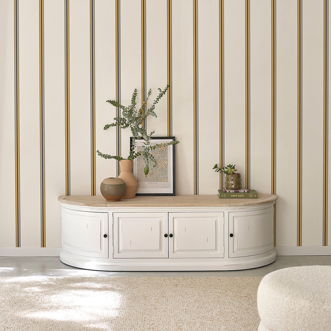 DEMEURE - Mueble de TV de madera de caoba y teca blanco 160 cm