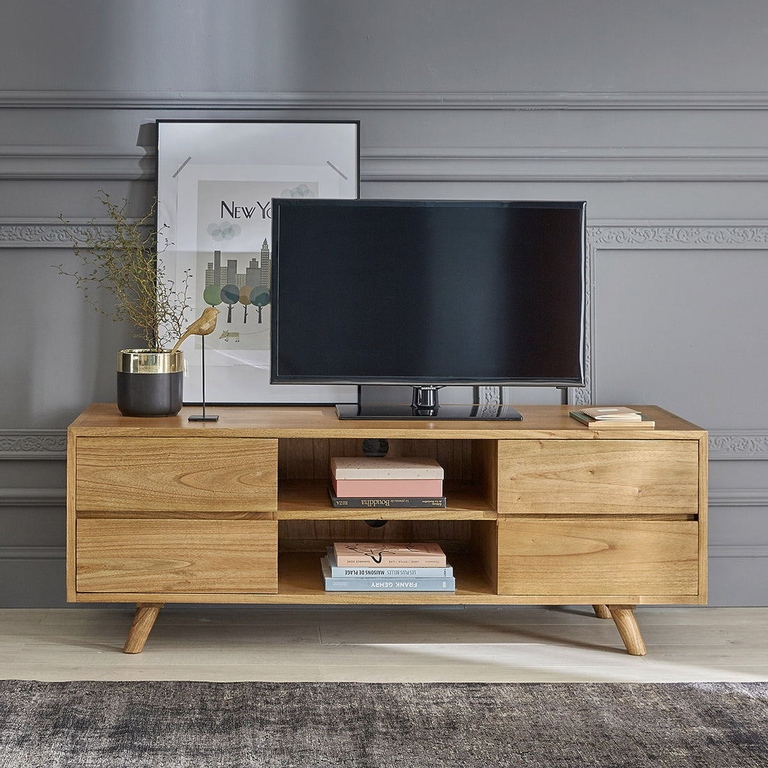 TILO - Mueble de TV de mindi macizo 140 cm