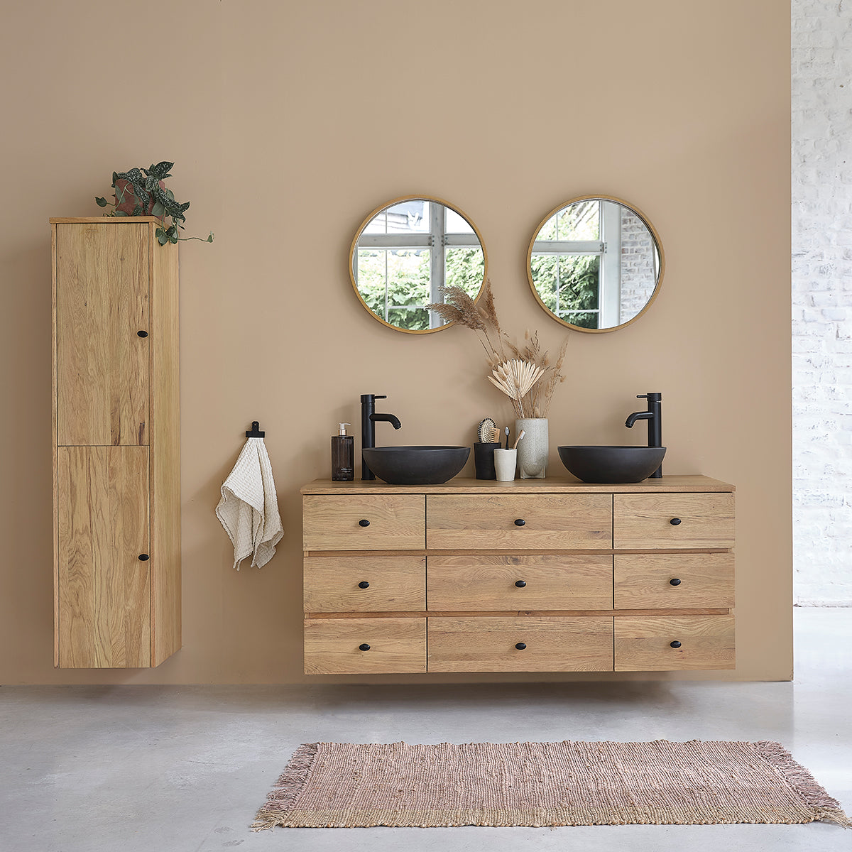 ERNEST - Mueble para lavabo de roble macizo suspendido de 140 cm