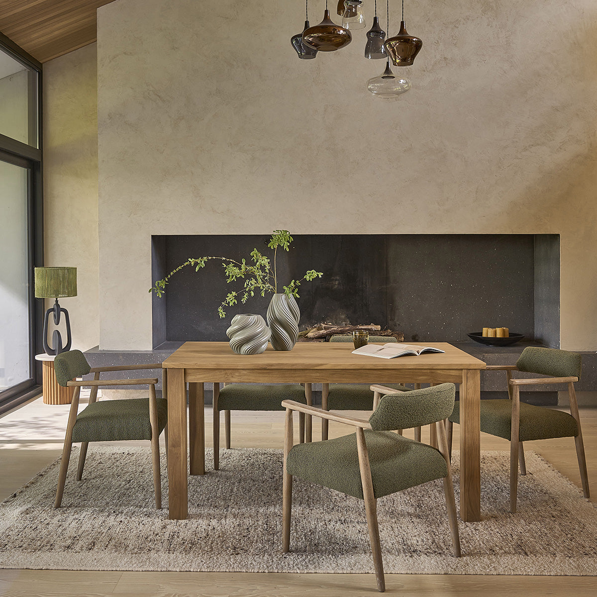 LUISA - Silla de roble y tela bouclette caqui