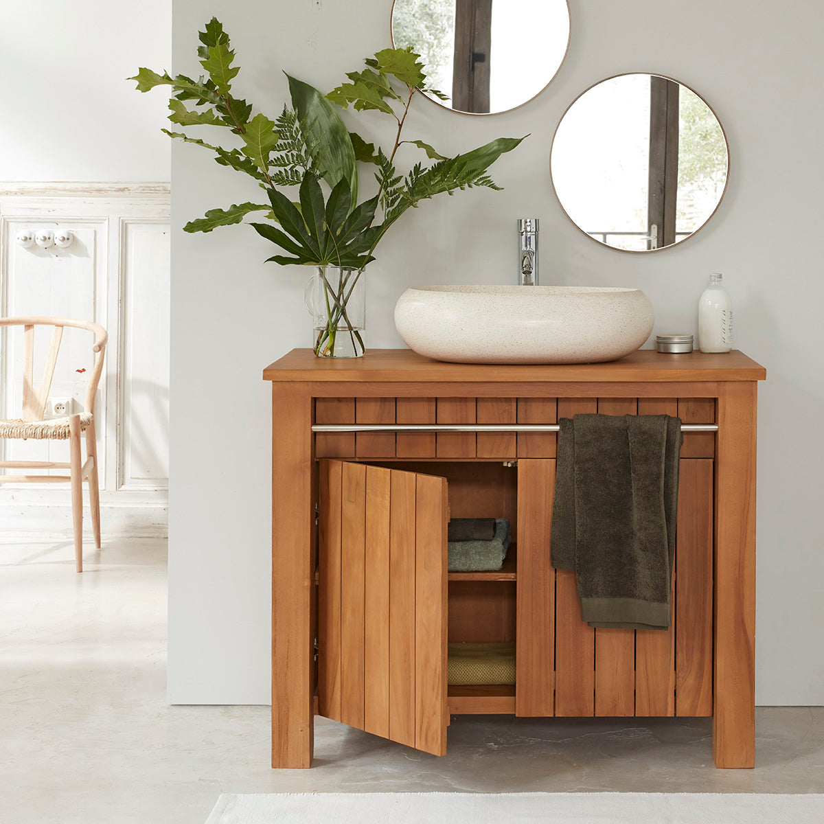 PORTO - Mueble de lavabo de teca maciza 105 cm