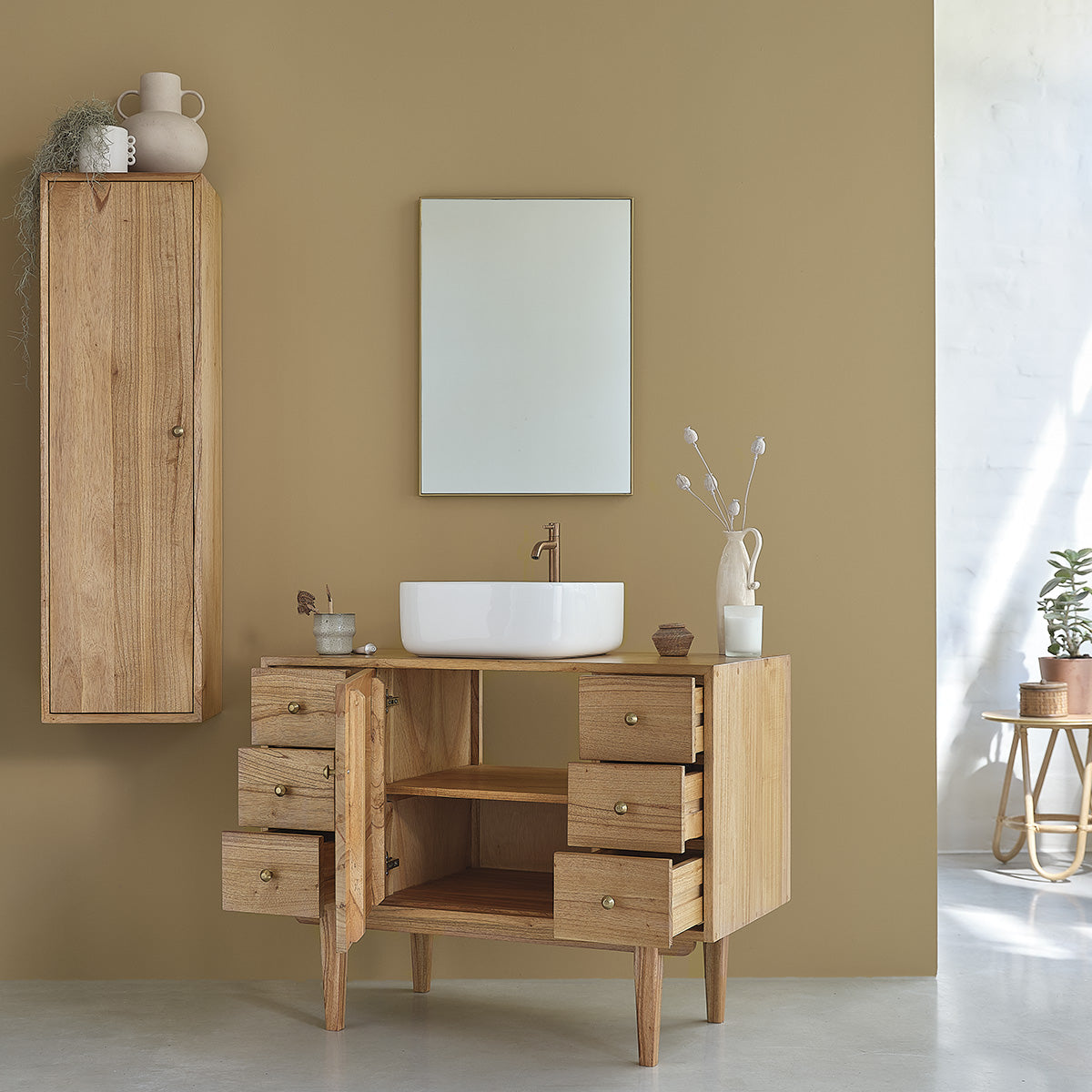 FIFTIES - Mueble de lavabo de mindi macizo 100 cm