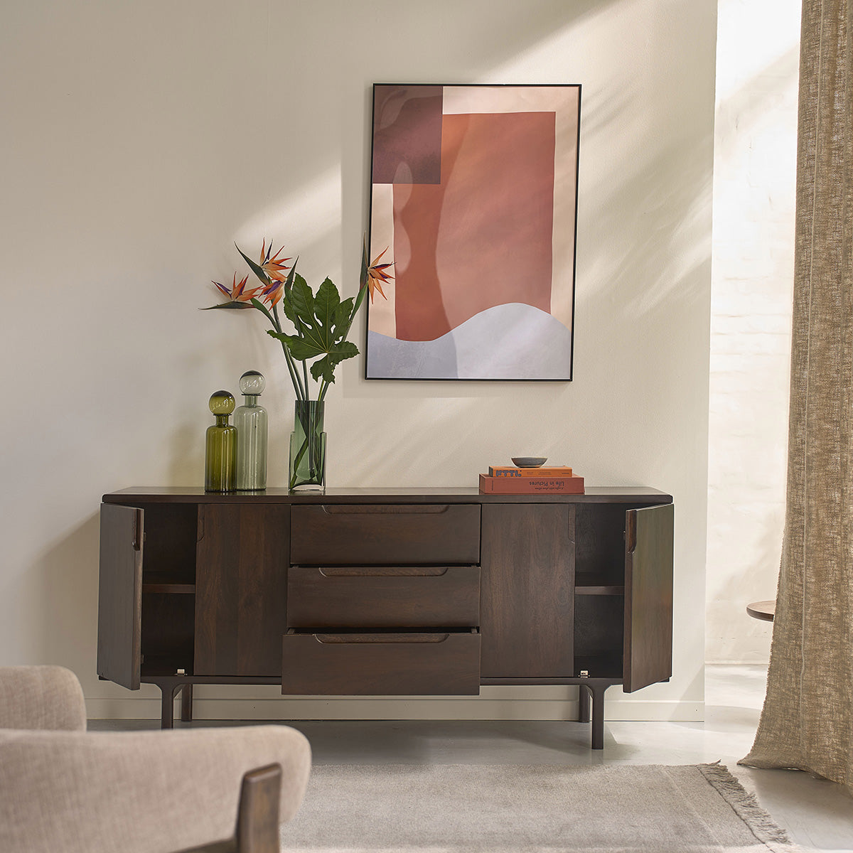 LAZARE - Aparador de madera maciza de mango de 180 cm