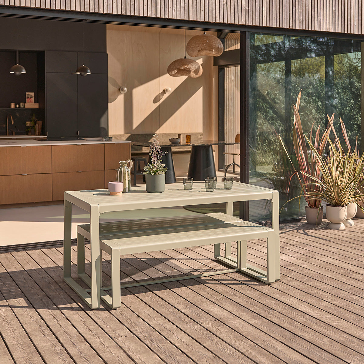 SÉLÈNE - Conjunto de muebles de jardín de aluminio verde para 4/6 pers.