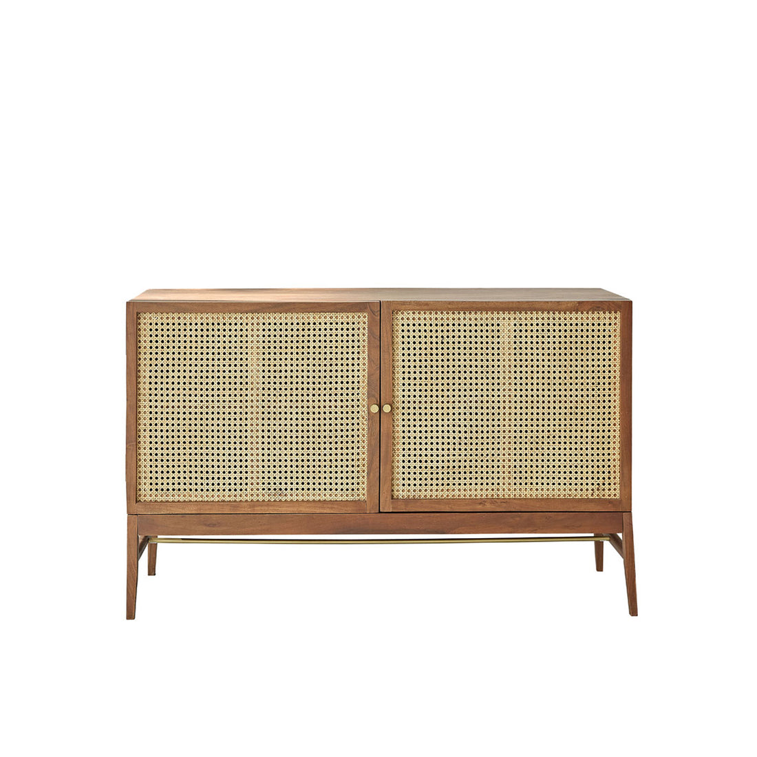 LEONTINE - Cómoda de acacia maciza acabado nogal y rejilla 120 cm