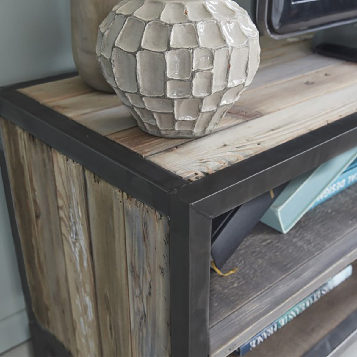 INDUS - Mueble de TV de madera maciza reciclada y metal 150 cm