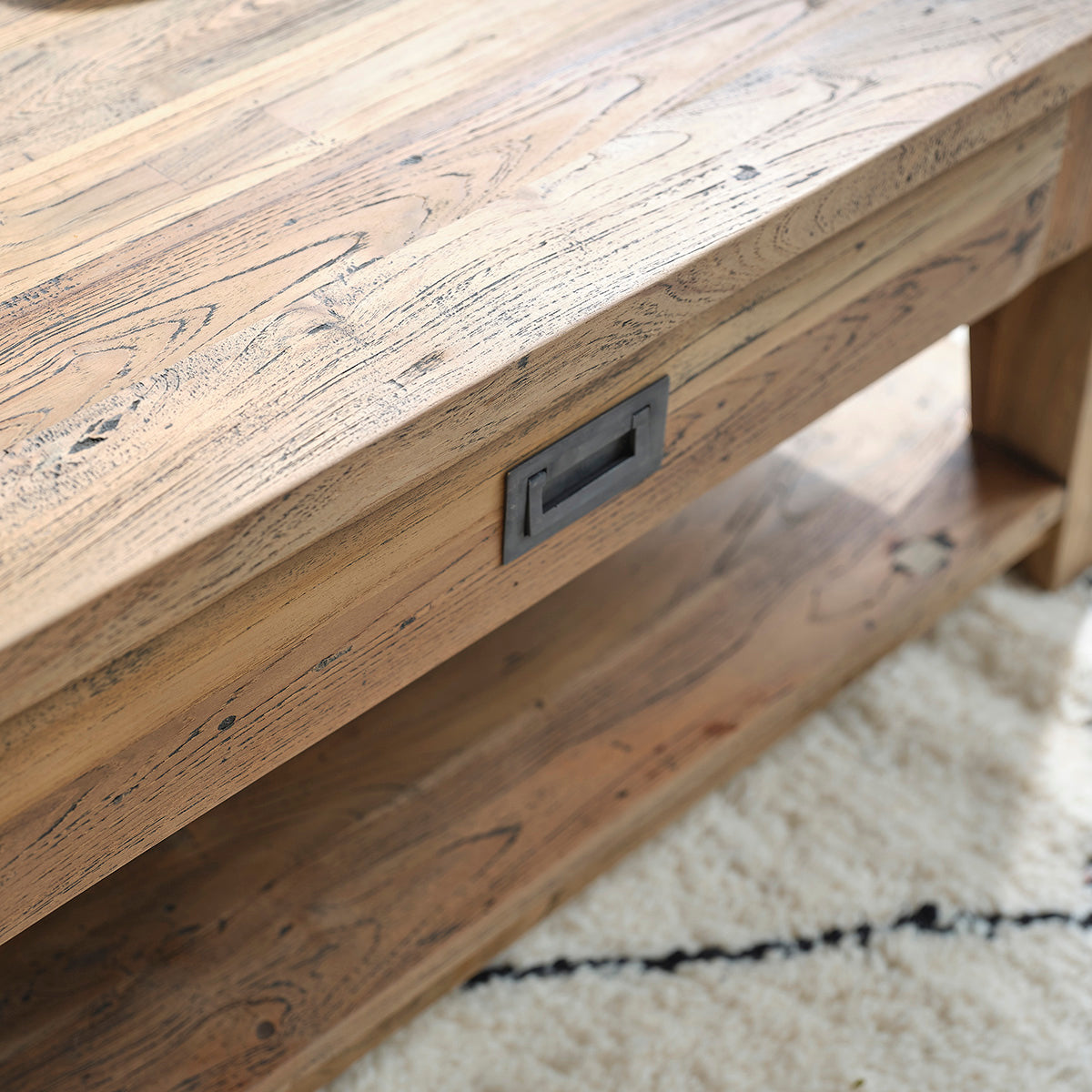 CARGO - Mesa baja de teca maciza reciclada de 100 cm