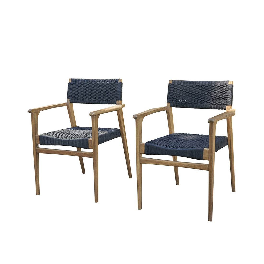 ESTHER - Sillón de exterior de teca maciza y cuerda negra (juego de 2)