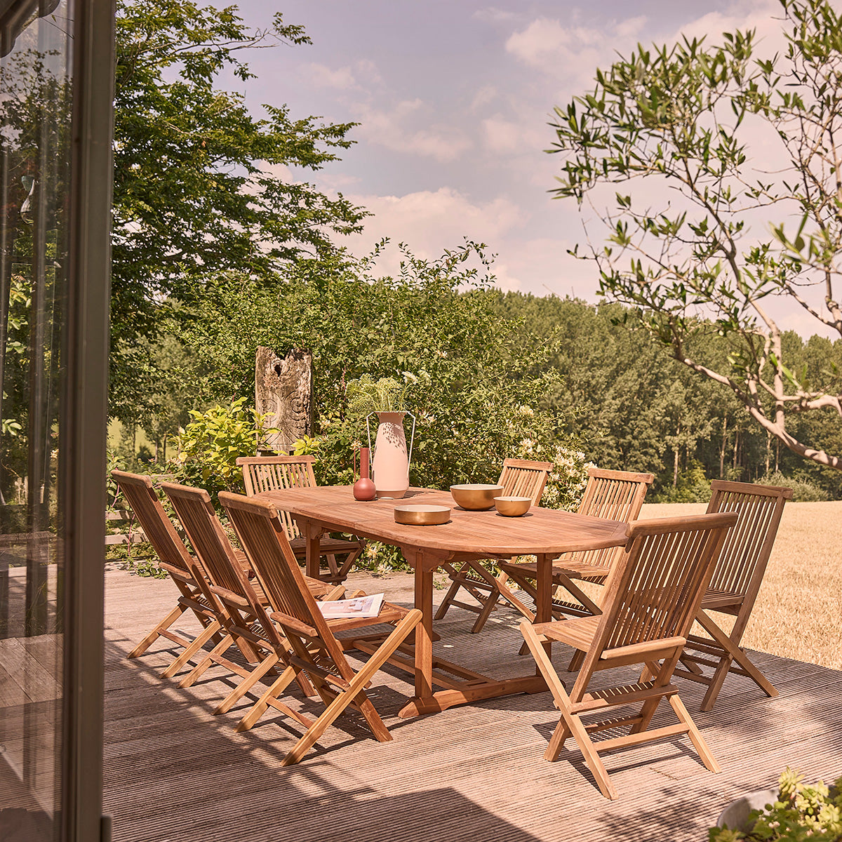 BALI - Salón de exterior extensible de teca maciza aceitada para 8/10 pers.