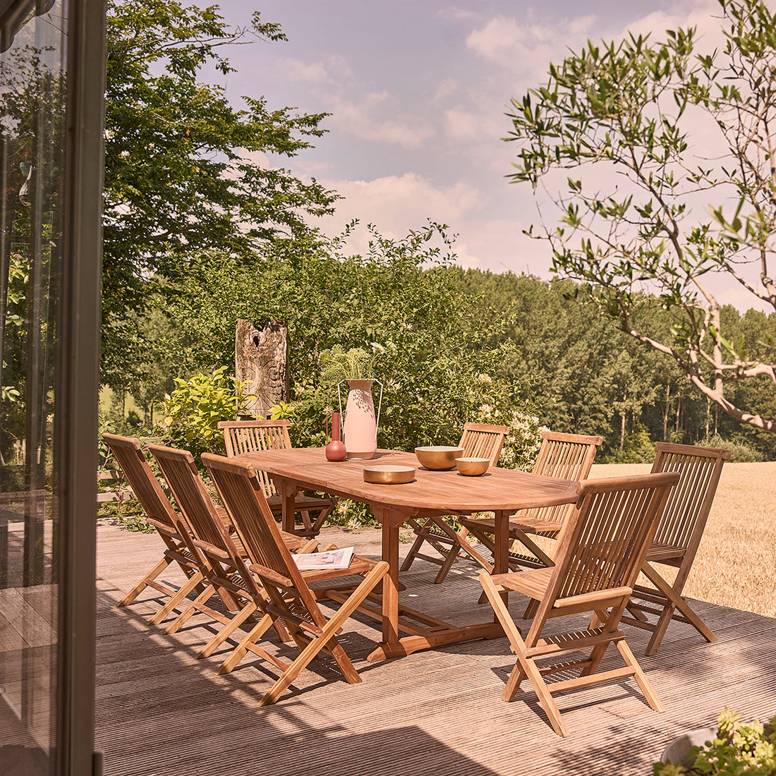 BALI - Salón de exterior extensible de teca maciza aceitada para 8/10 pers.
