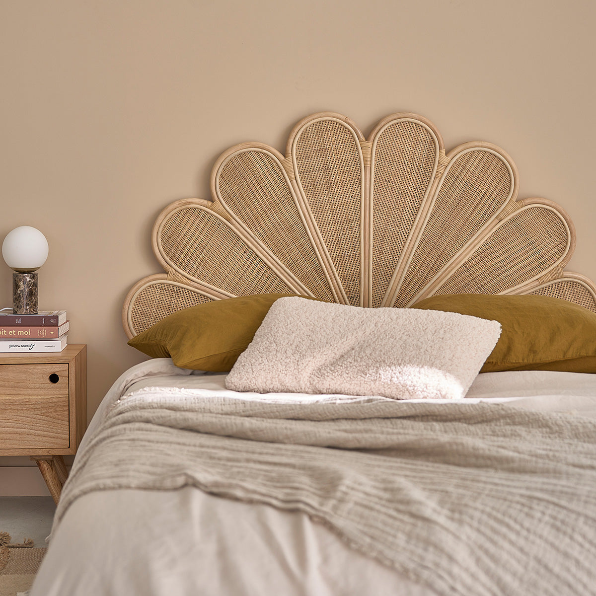 ROMY - Cabecero de ratán y rejilla de 140 cm