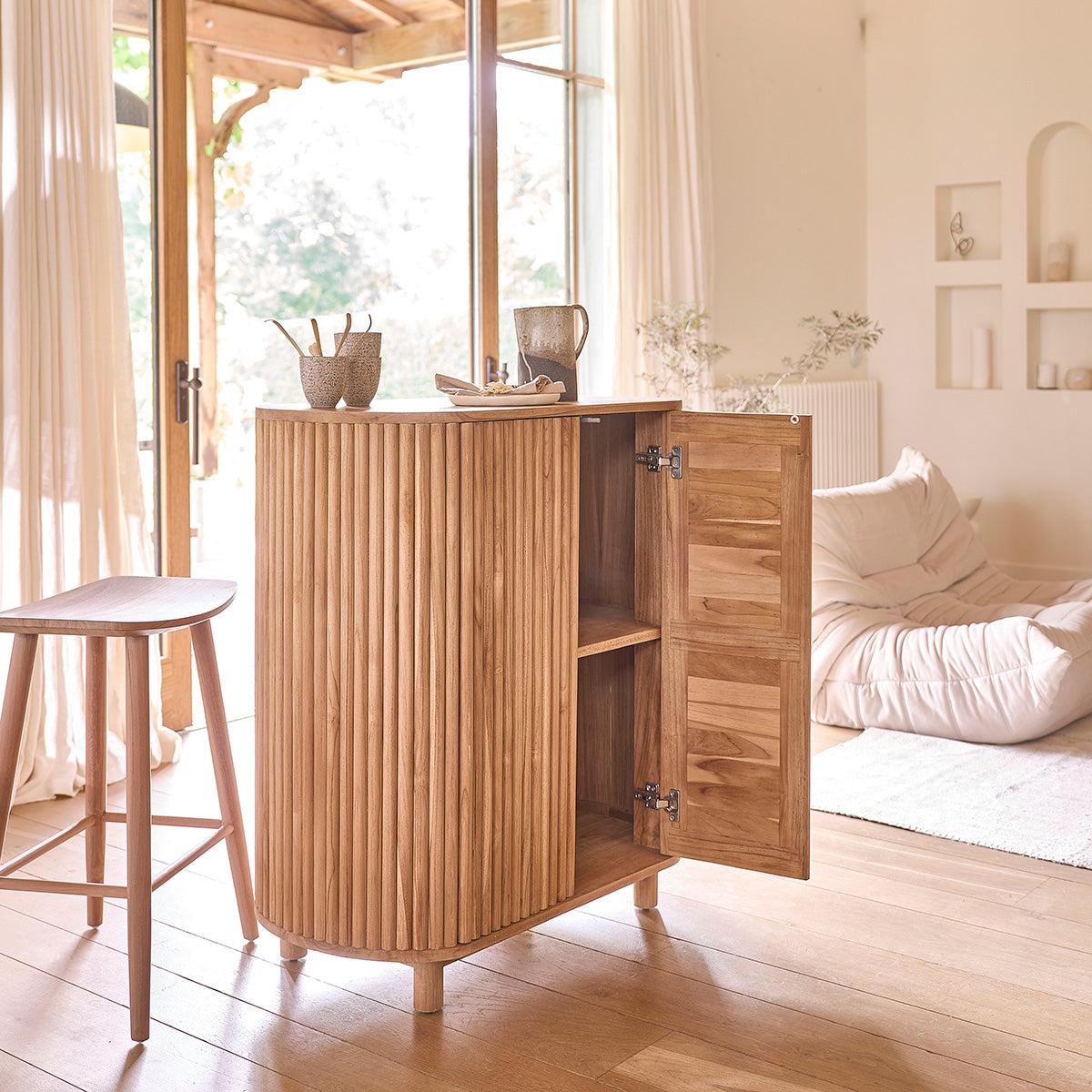 COLINE - Barra de bar de teca maciza de 90 cm