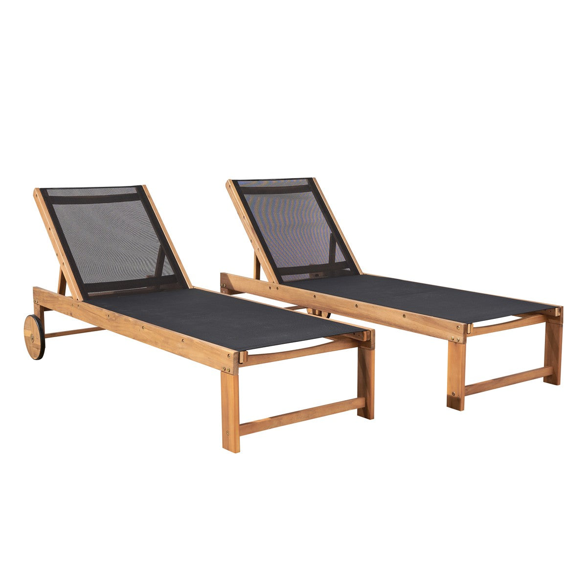 HANOÏ - Tumbona de acacia maciza y textileno negro (juego de 2)