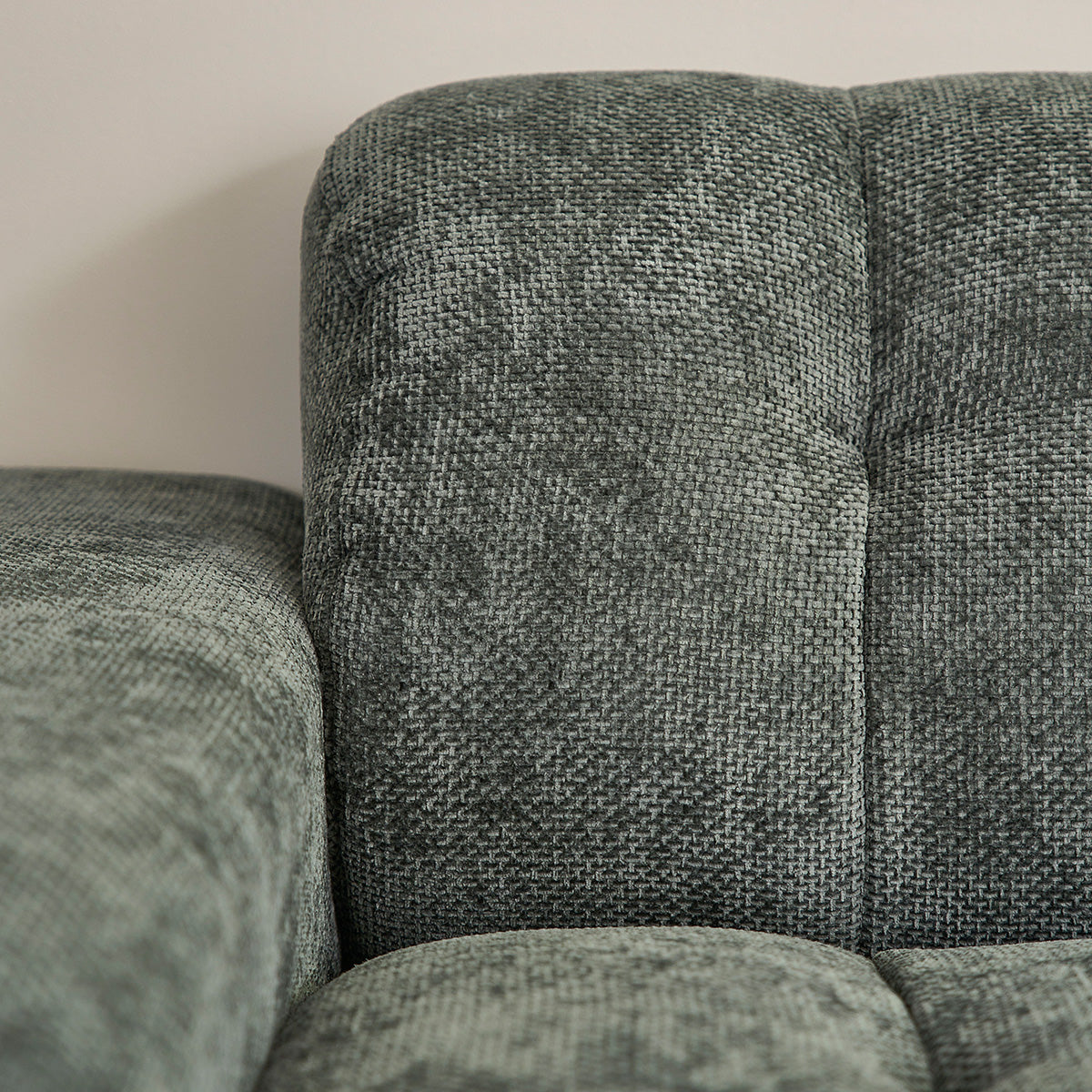 ALPHONSE - Sofá recto de 4 plazas en terciopelo trenzado verde grisáceo