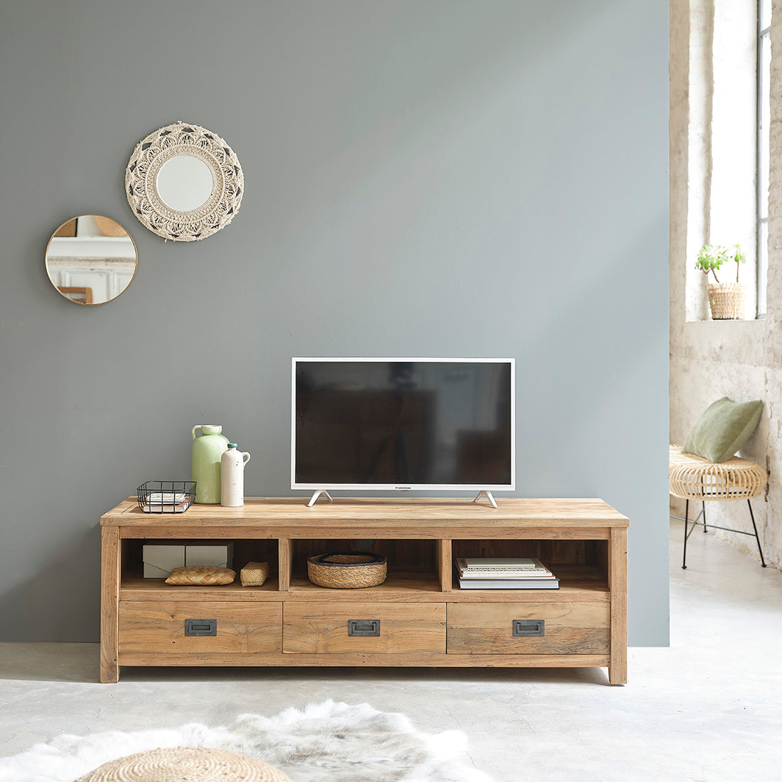 CARGO - Mueble de TV de teca maciza reciclada de 160 cm CARGO