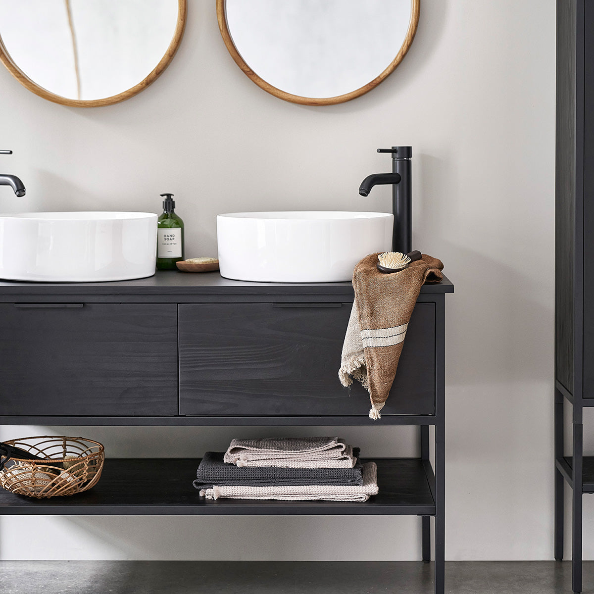 NEVEN - Mueble para lavabo de pino macizo y metal 120 cm