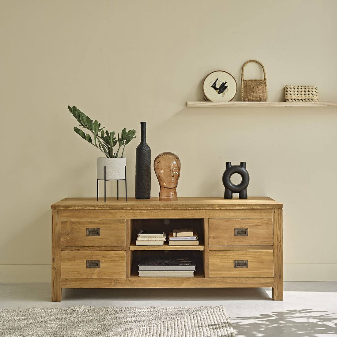 BOSTON - Mueble de TV de teca maciza de 120 cm