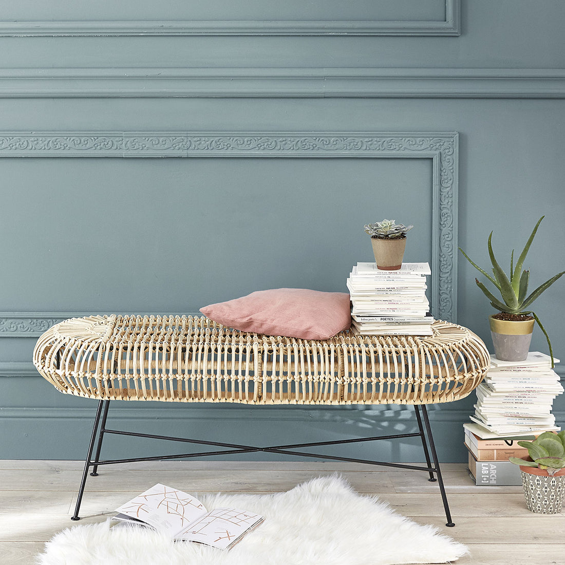 BOHEMA - Banco de ratán y metal