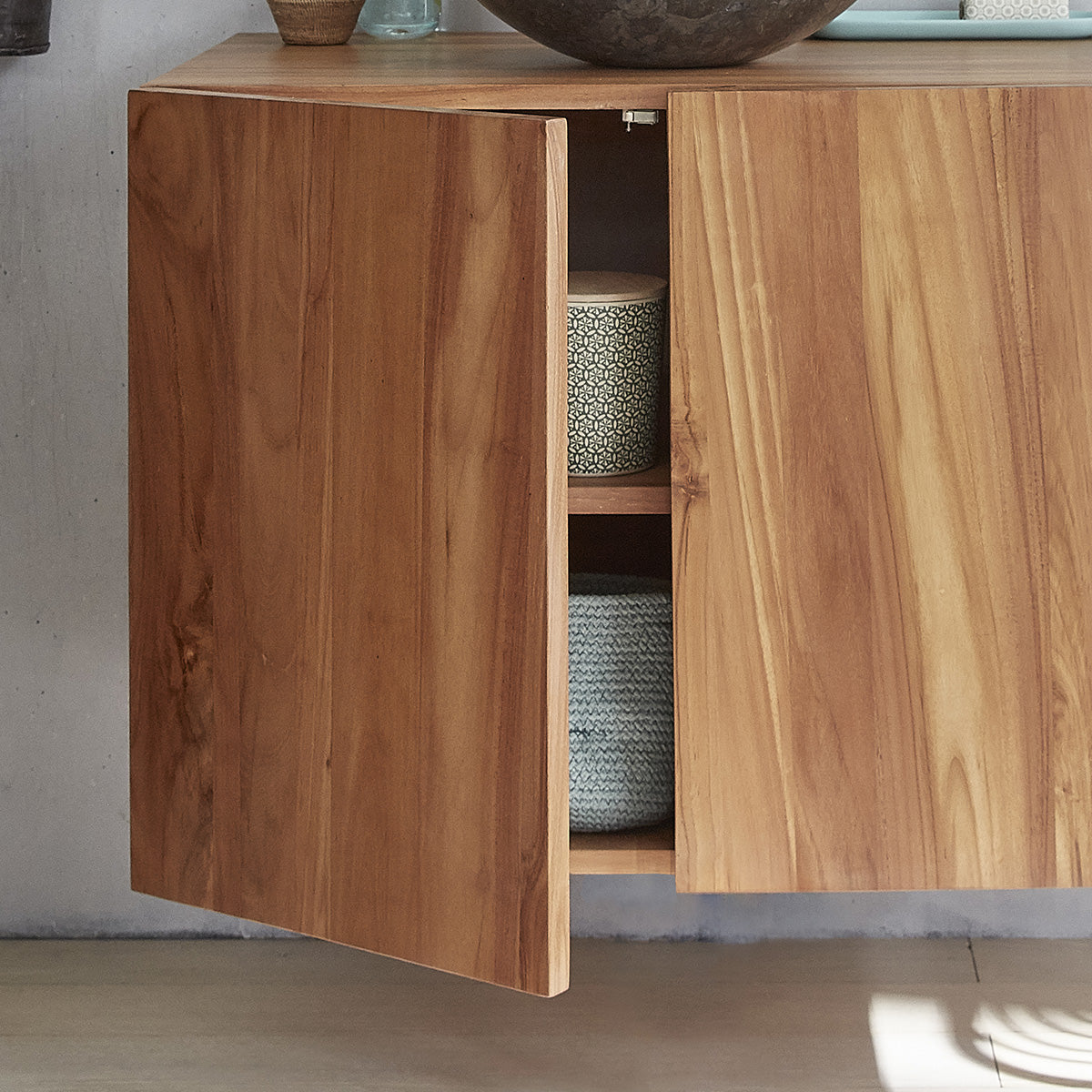 MAË - Mueble de lavabo de teca maciza suspendido 80 cm