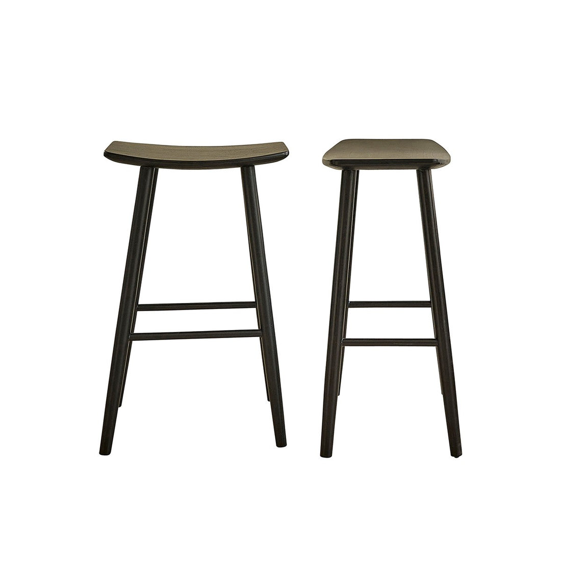 AMBRE - Juego de 2 taburetes de teca maciza negra de 75 cm