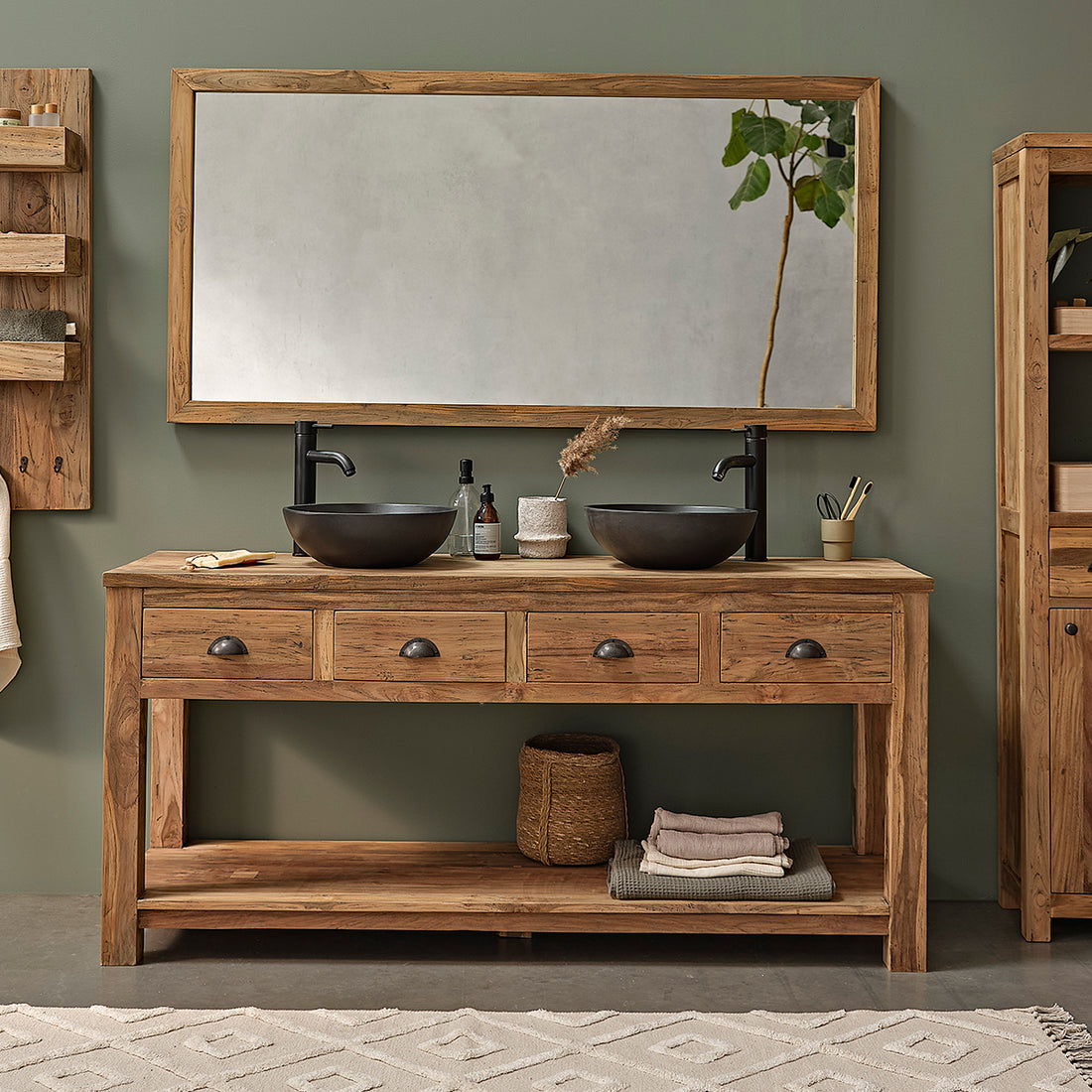AUSTIN - Mueble para lavabo de teca maciza reciclada de 165 cm AUSTIN