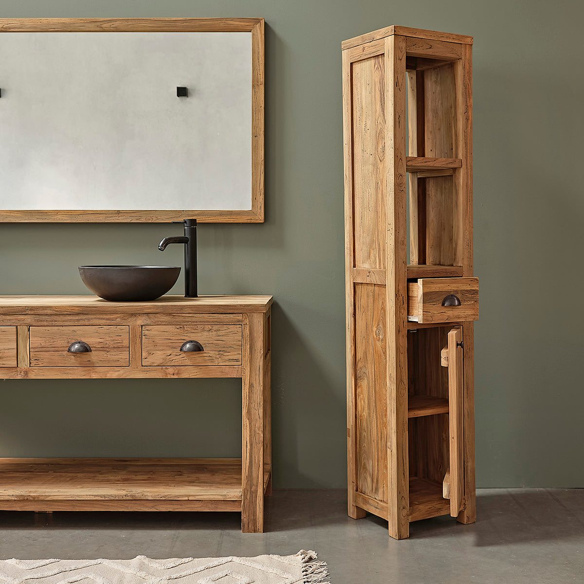 AUSTIN - Columna de teca maciza reciclada de 170 cm