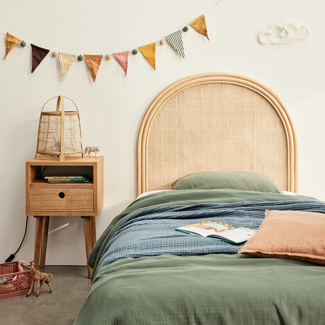 JANE - Cabecero de ratán y rejilla 90 cm