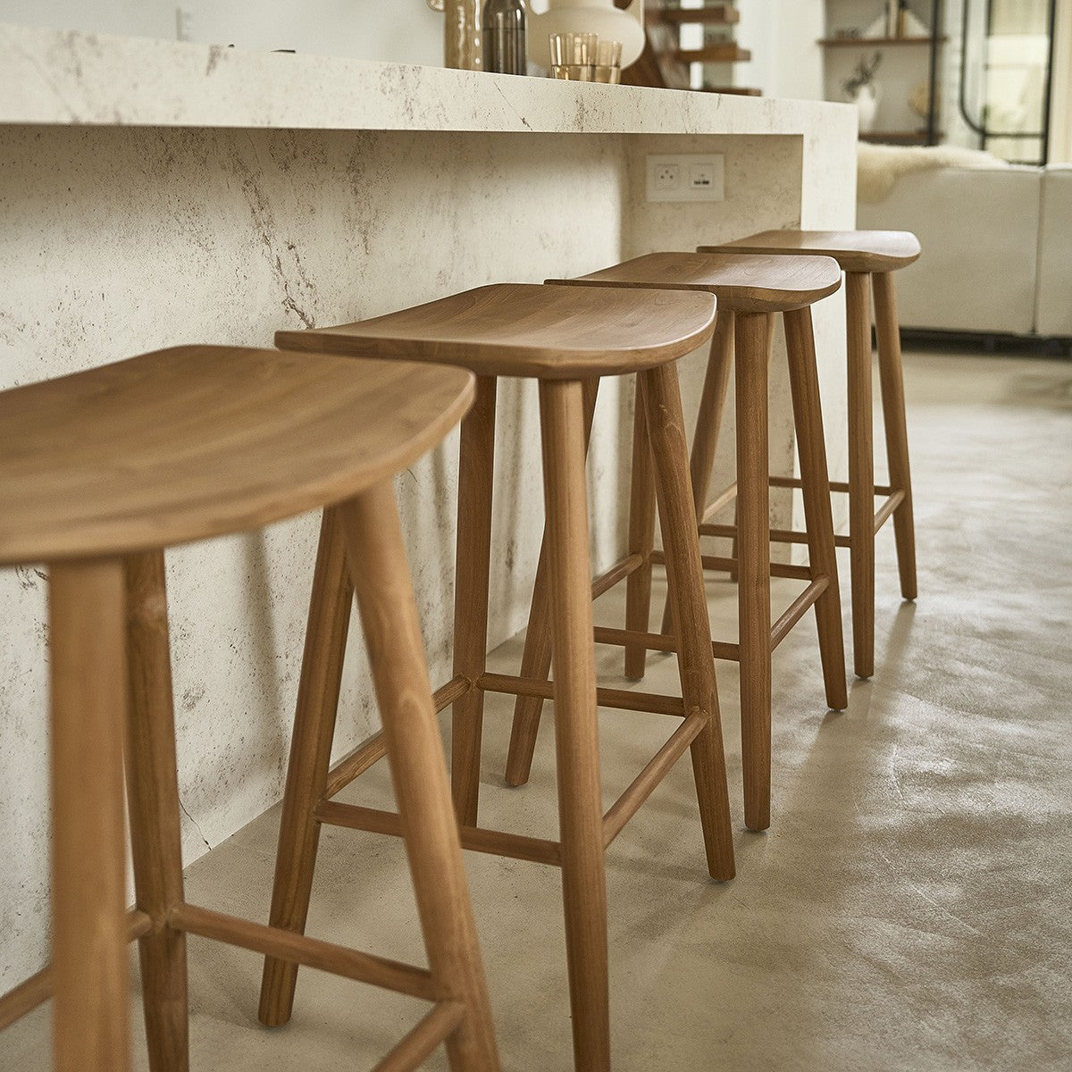 AMBRE - Taburete de teca maciza de 75 cm