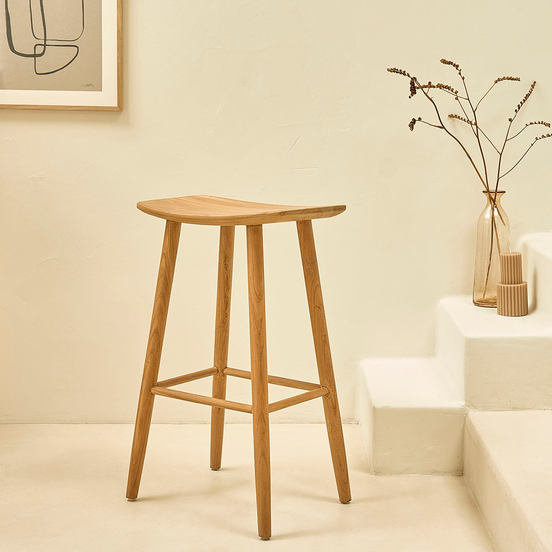 AMBRE - Taburete de teca maciza de 75 cm