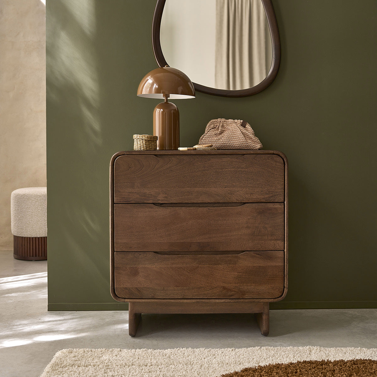 SOFIA - Cómoda de madera maciza de mango, 70 cm