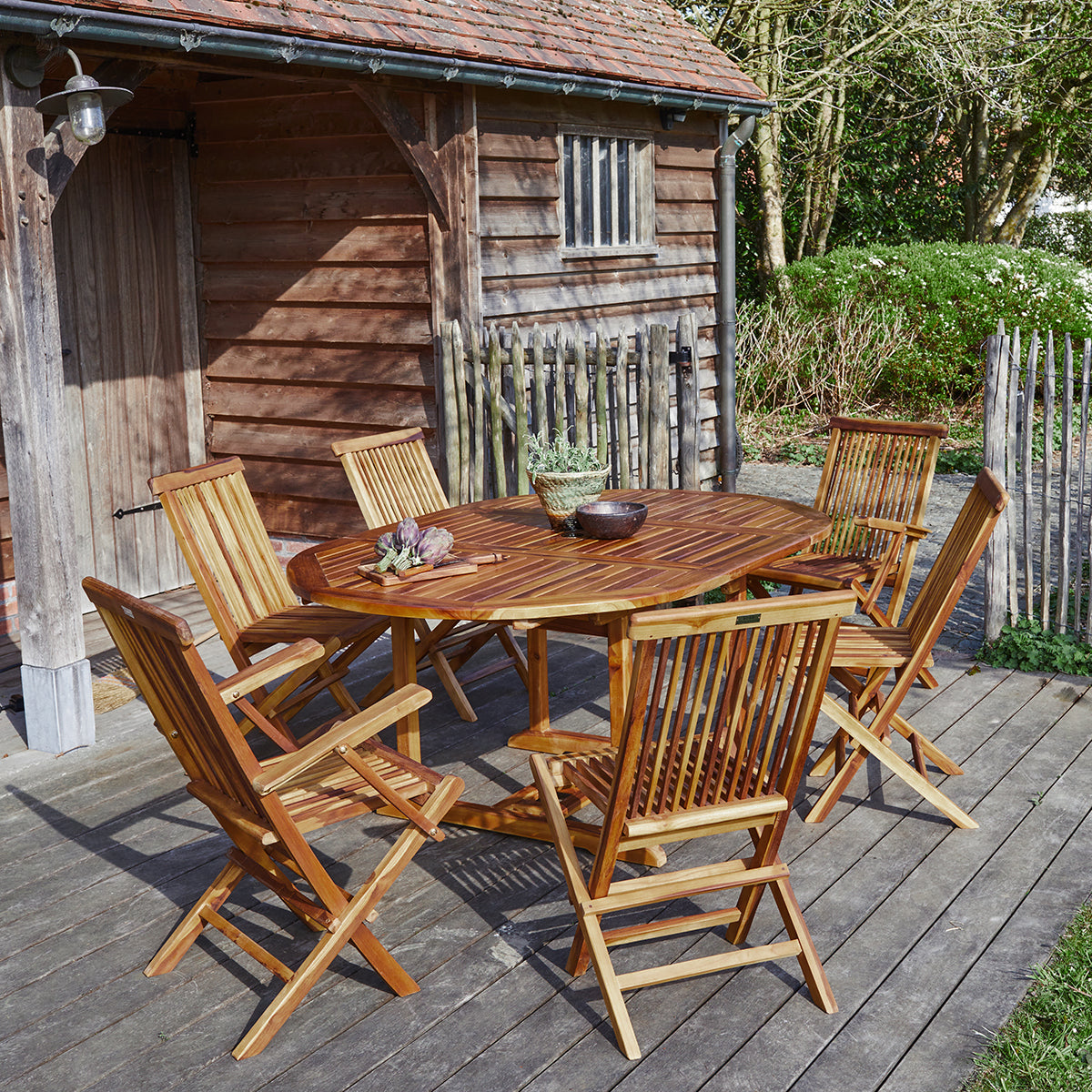 BALI - Salón de exterior extensible de teca maciza aceitada para 6/8 pers.